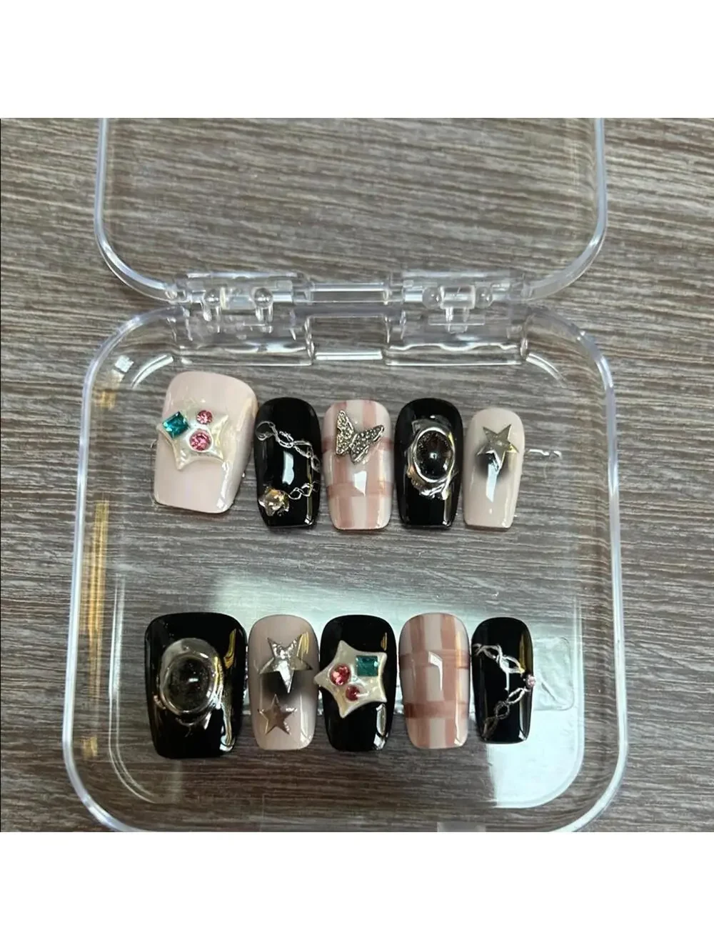 Handmade Nail Art Set with Pink and Black Accents